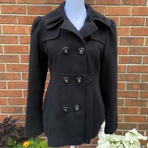 Black Winter Peacoat Women’s S with Black Shiny Silver Glittery Buttons